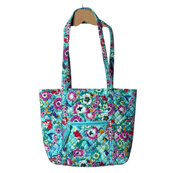 Vera Bradley Disney Small Vera Tote Handbag Little Mermaid Ariel Floral Blue - Picture 2 of 14